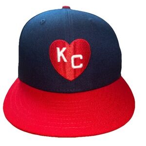 Kansas City Monarchs Hat Men 7  1/8 Blue Red Rings & Crowns Fitted Cap